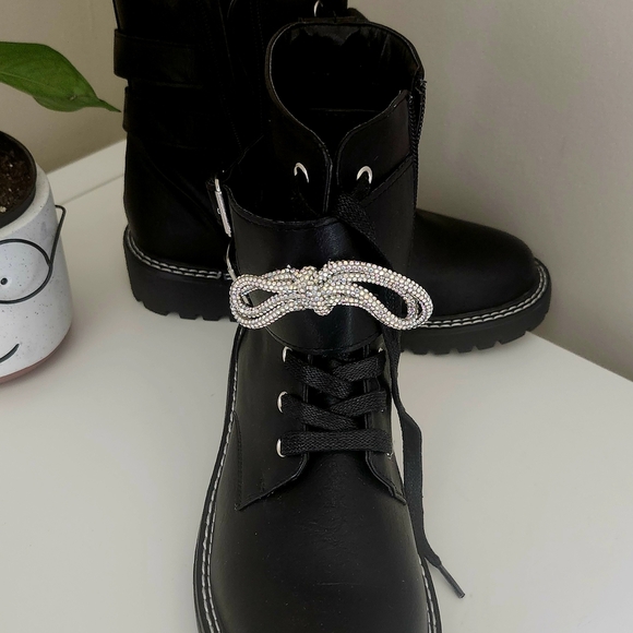 Black and Silver Boots with Buckle Straps - Picture 2 of 6